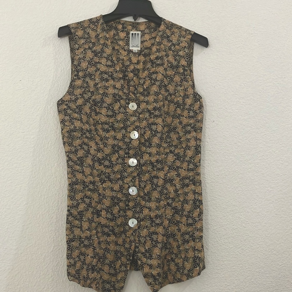 Vintage HI Studio brown and black floral button up sleeveless Vest (M)